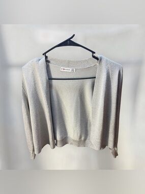 Madison Silver Shimmer Open Front Cardigan Size M Elegant Lightweight